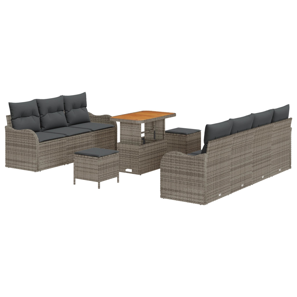 Set di divani da giardino con cuscini grigio polyrattan acacia in 10 pezzi