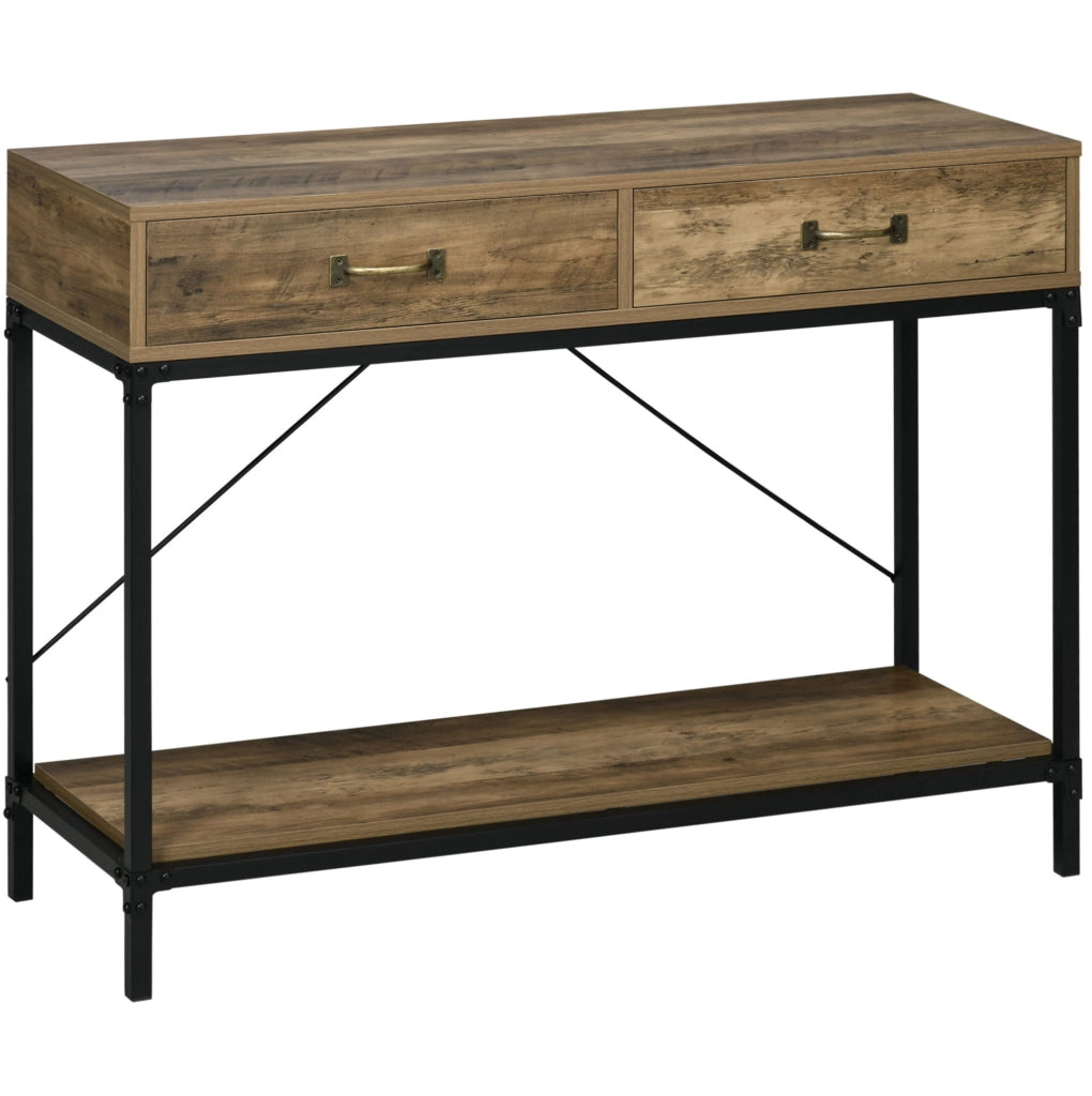 Tavolo consolle da ingresso vintage marrone e nero con 2 cassetti 100x35x76,5 cm