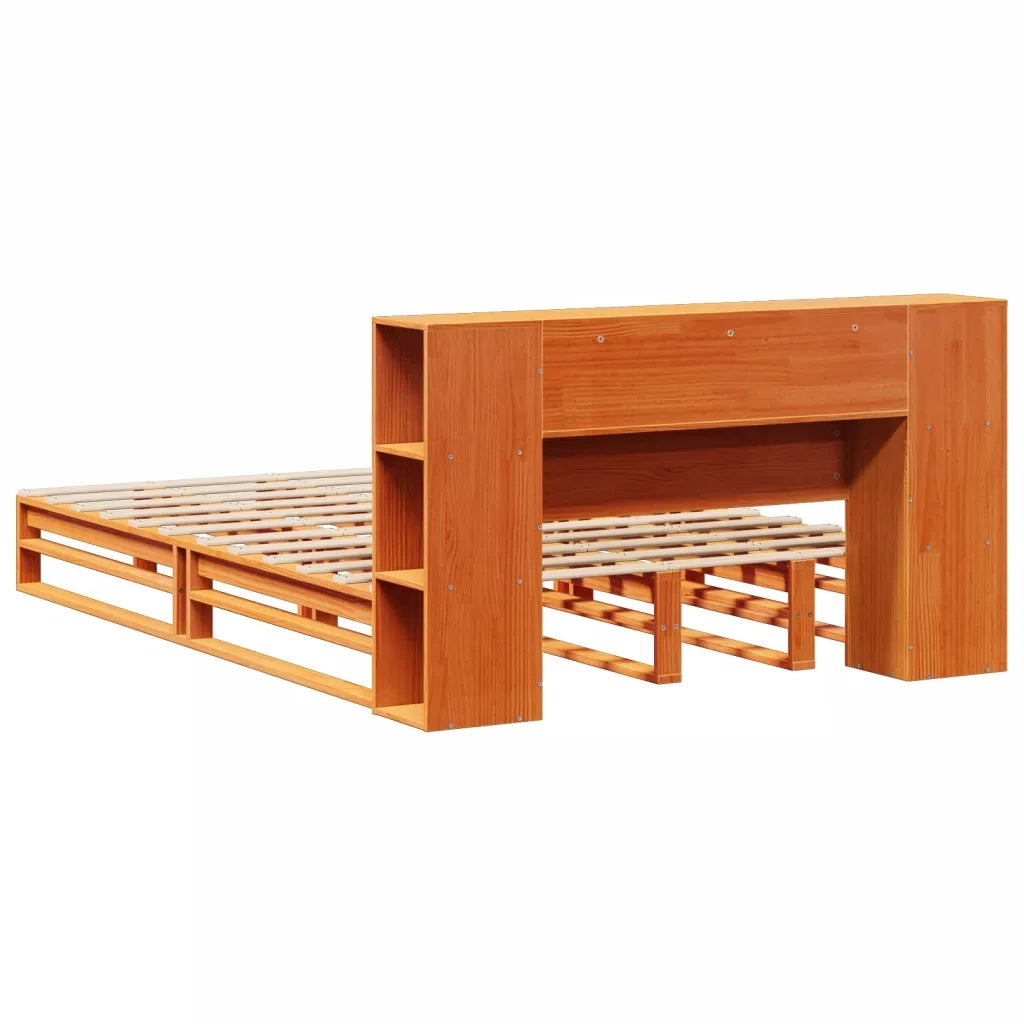 Letto Libreria senza Materasso-Struttura Letto con contenitore Marrone Cera 140x200 cm Legno 153198