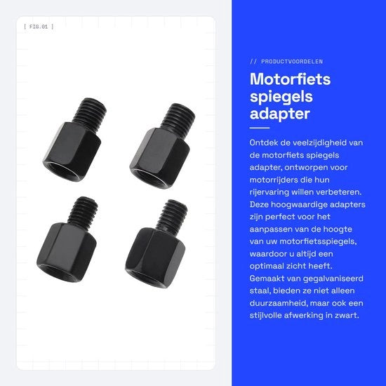Adattatore per specchietti di motocicletta - Regolazione di altezza - Acciaio galvanizzato - Nero - Altezza regolabile per specchietti di motocicletta - Accessori universali per motocicletta