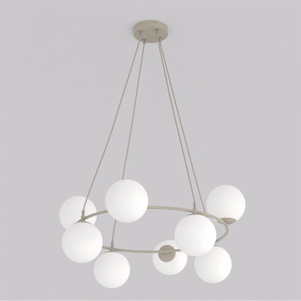 Lampada a sospensione Azura in acciaio beige e vetro opalino