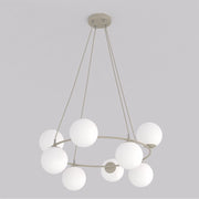 Lampada a sospensione Azura in acciaio beige e vetro opalino