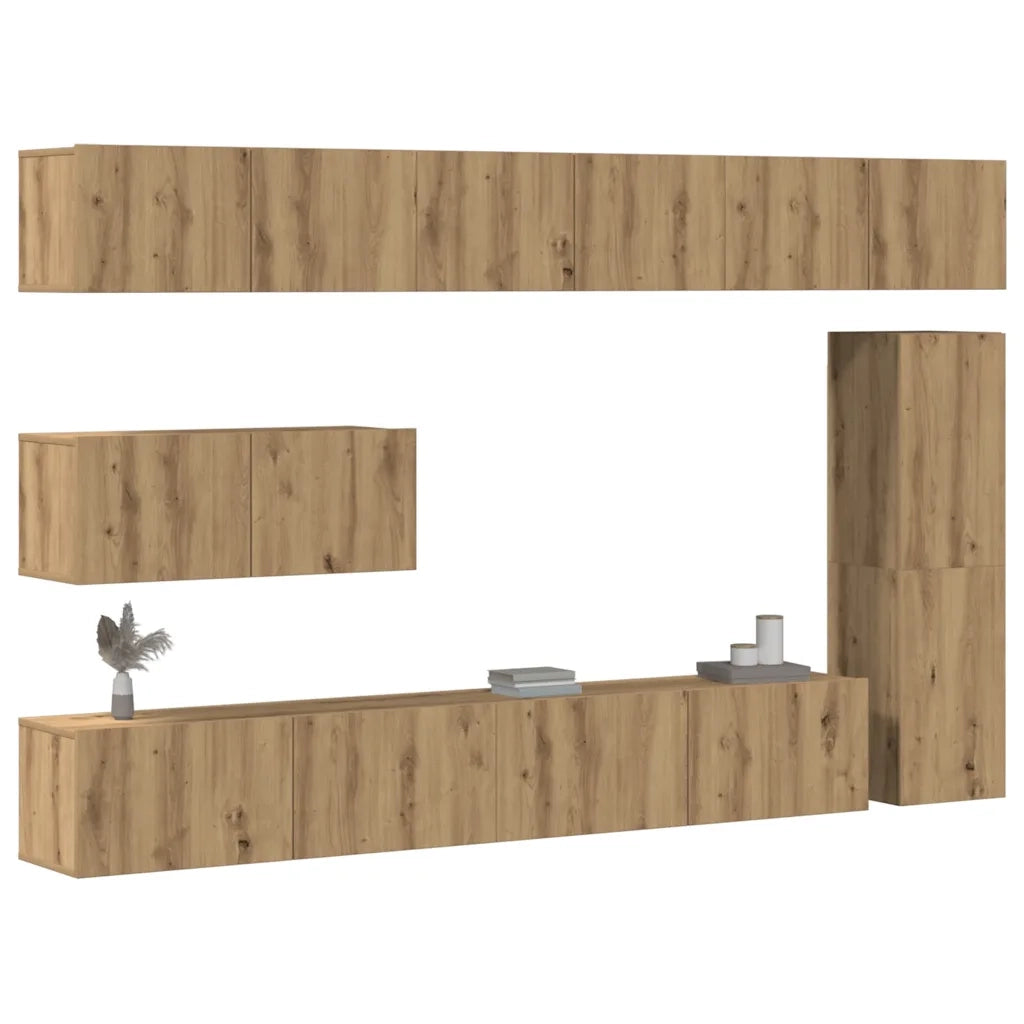 Set Mobile TV 7 pz Montato a Parete Rovere in Legno Multistrato 3329214
