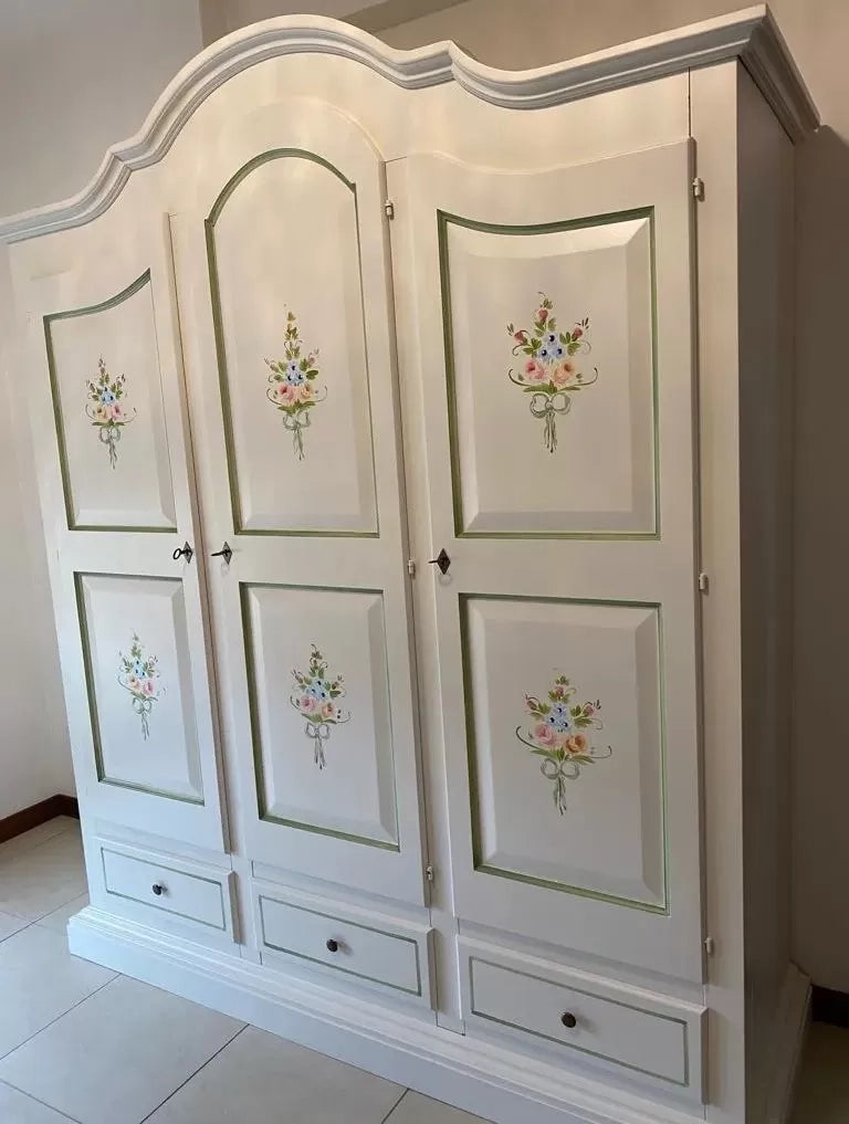Armadio classico 3 porte bianco filo verde legno 185x62x220 (598) - Mobili 2G