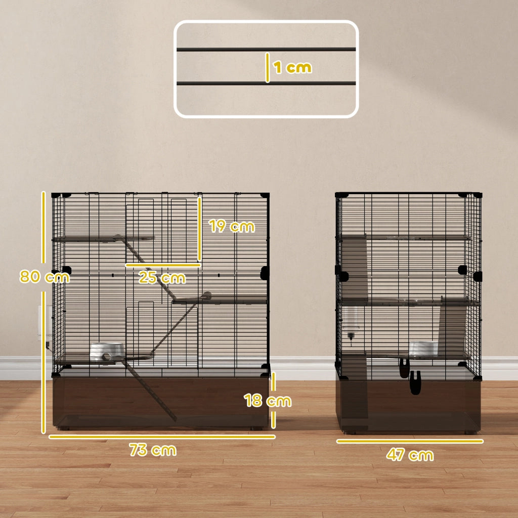 Gabbia per Piccoli Animali a Pi¨´ Livelli con Cassetto e Accessori ¨C Zephmum ¨C Nero 73x47x80