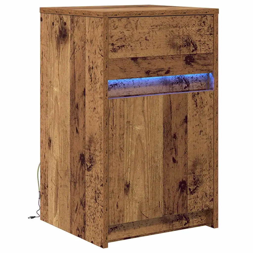 vidaXL Armadio da Letto LED con cassetto Legno vecchio 38 x 34 x 61 cm