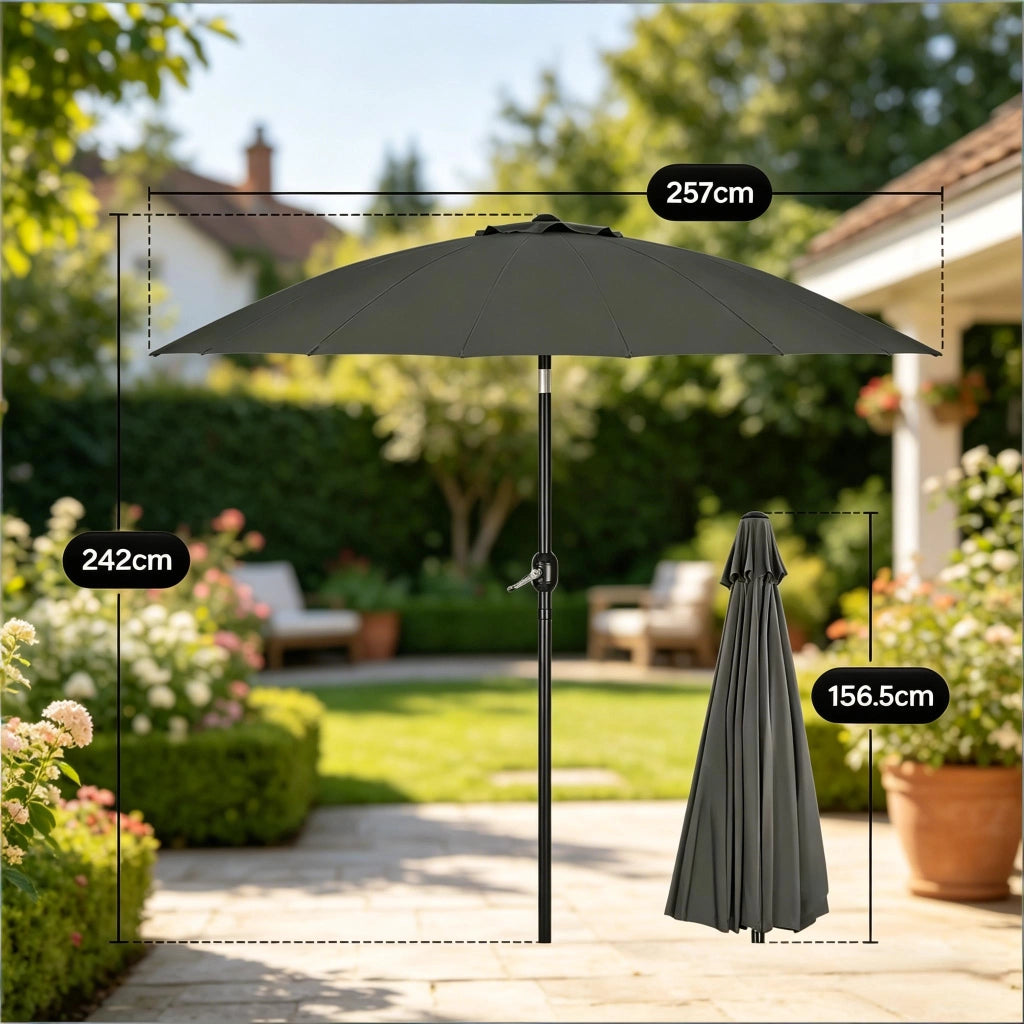 Ombrellone da giardino Ø257 cm con inclinazione regolabile, colore antracite