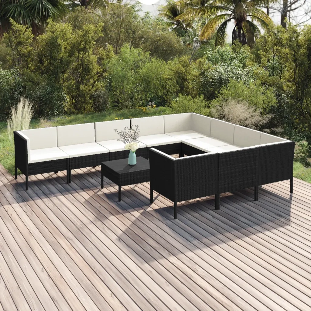 Set Divani da Giardino 11 pz con Cuscini in Polyrattan Nero cod mxl 38428