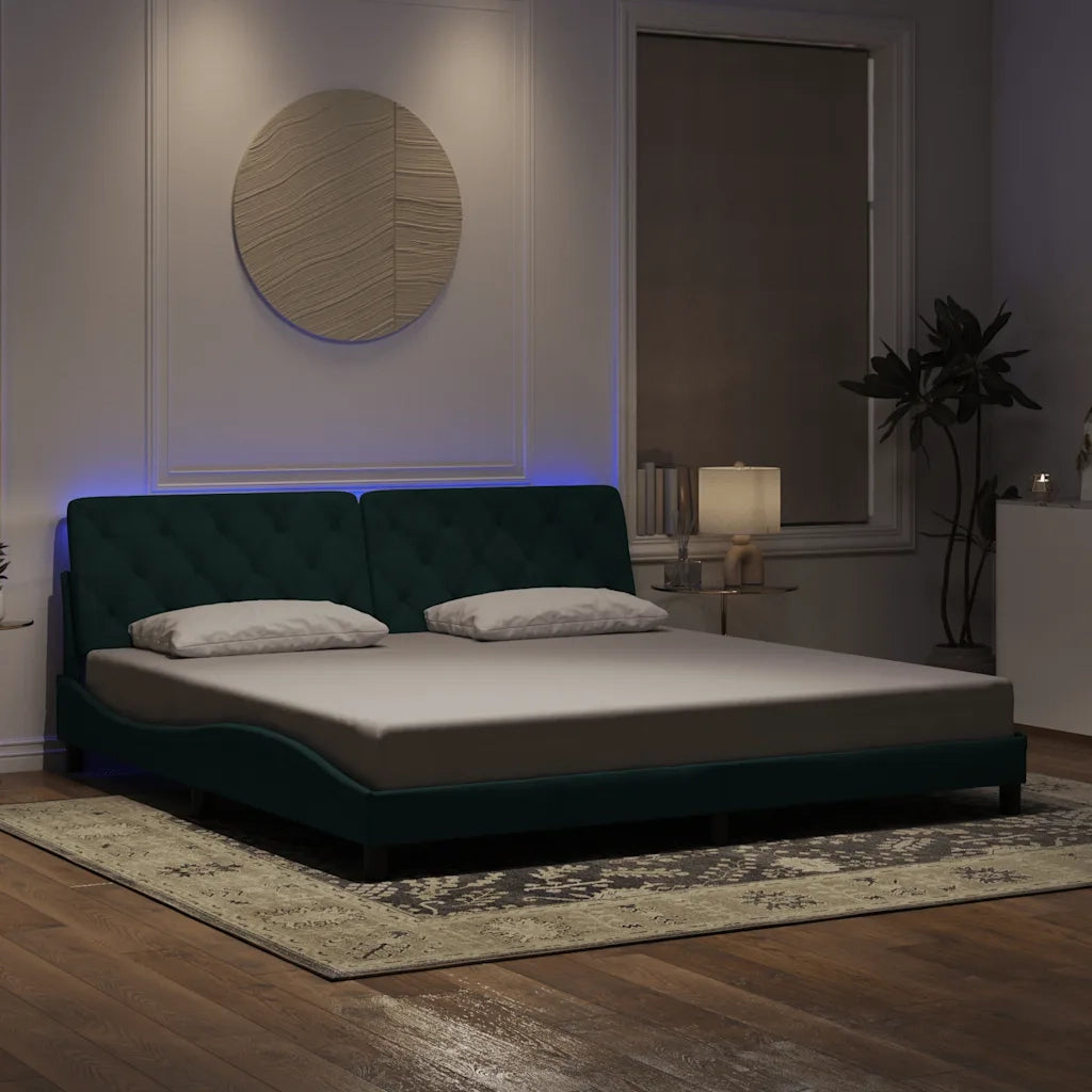 Giroletto con LED senza Materasso-Struttura Letto Verde Scuro 200x200 cm in Velluto