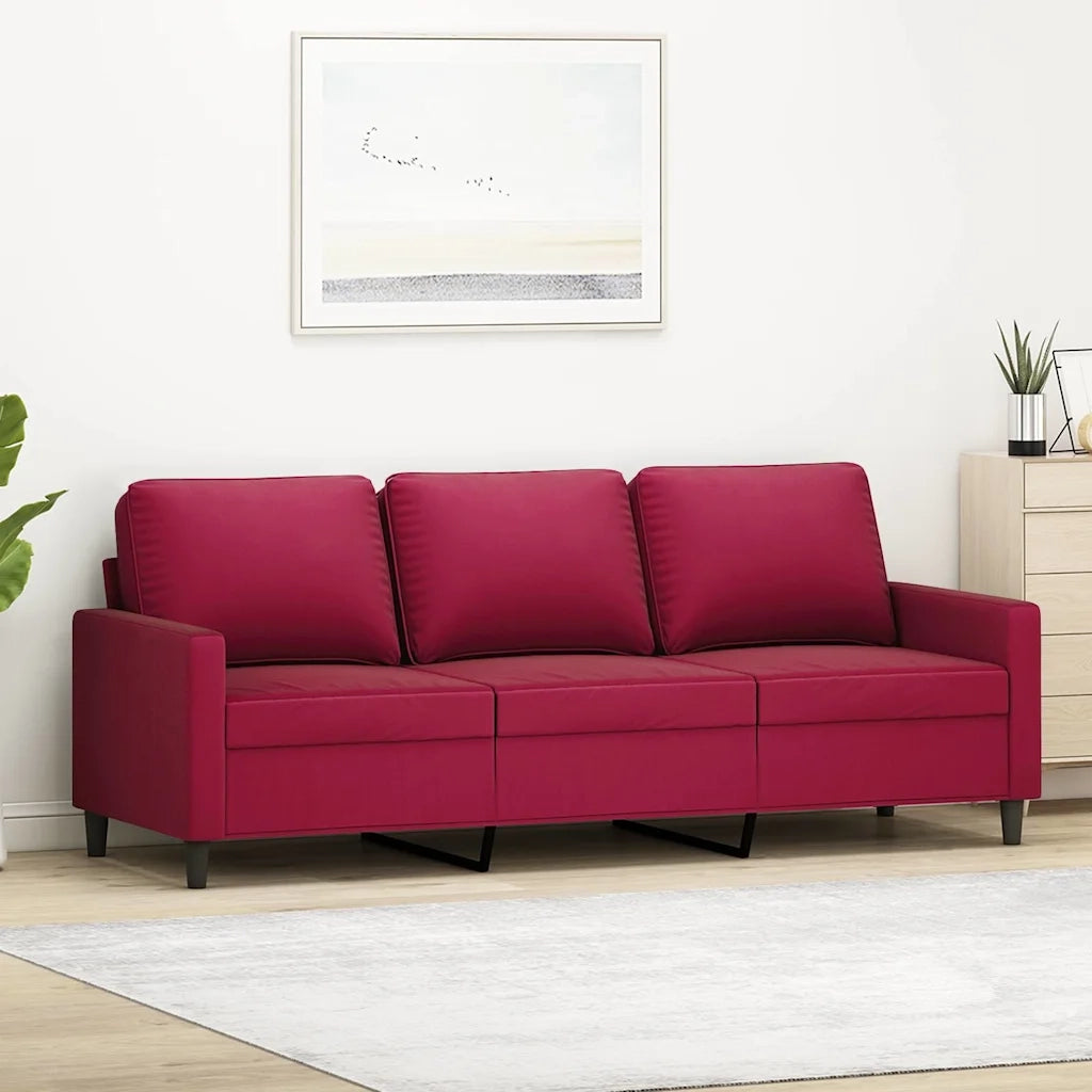Divano a 3 Posti Rosso Vino 180 cm in Velluto