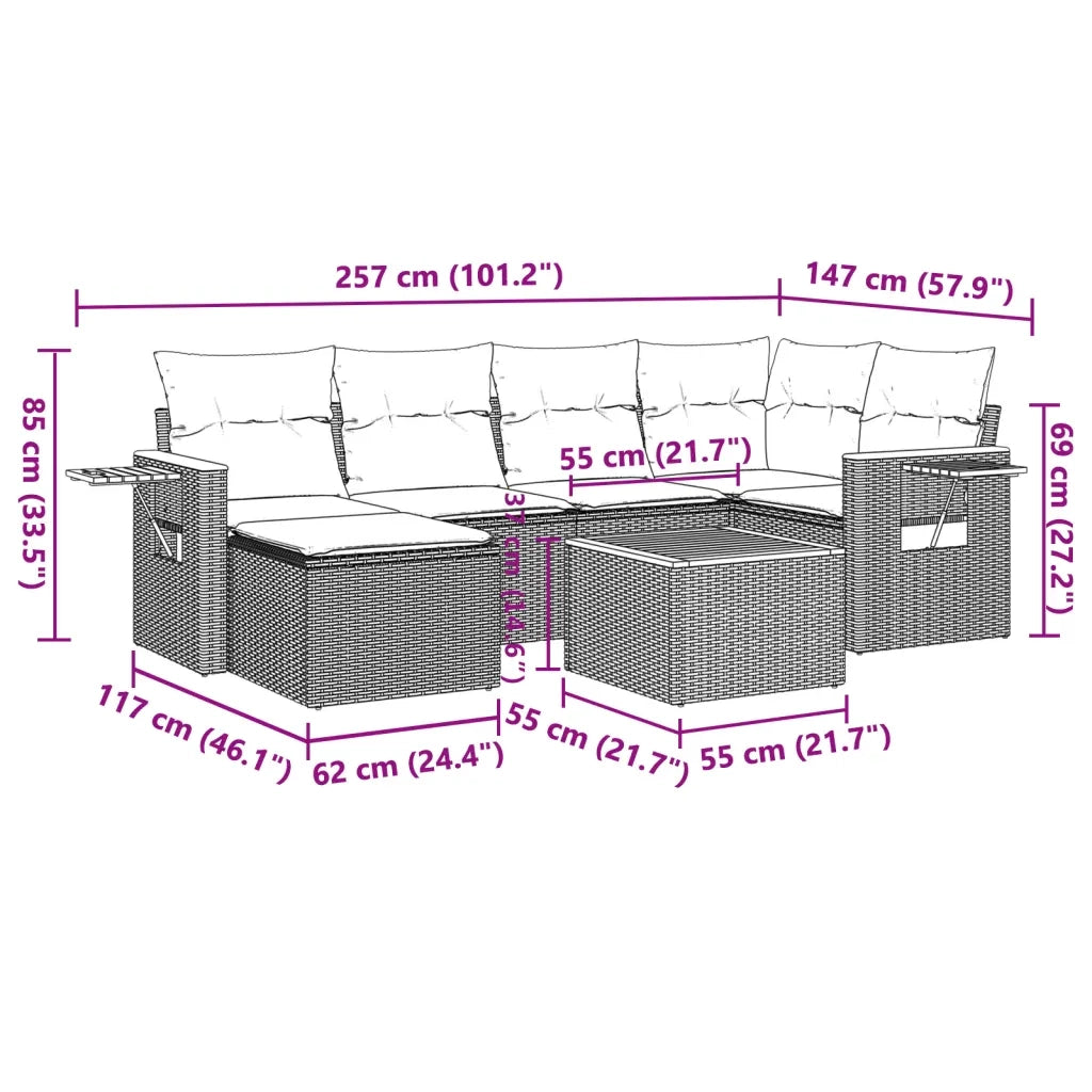 Set Divani da Giardino con Cuscini 7pz Nero Polyrattan
