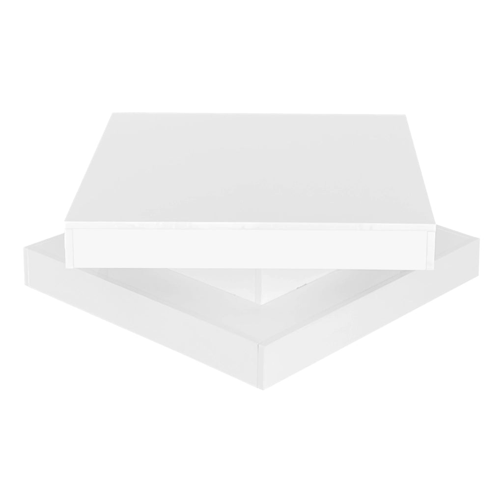 Tavolino da salotto 70x70x36 cm; piano girevole a 360° con luce LED; pannello truciolare bianco