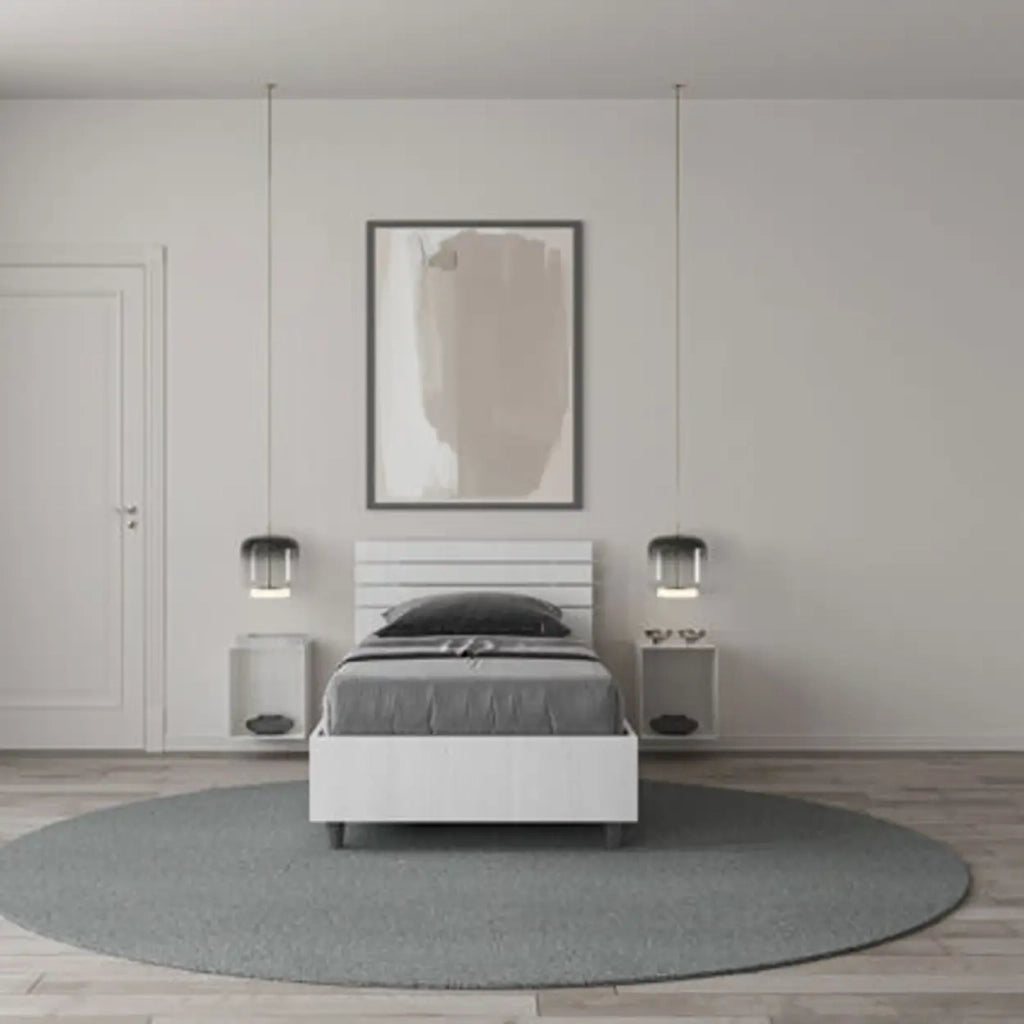 Letto singolo con rete 80x200 testata inclinata con doghe bianco frassino Ankel
