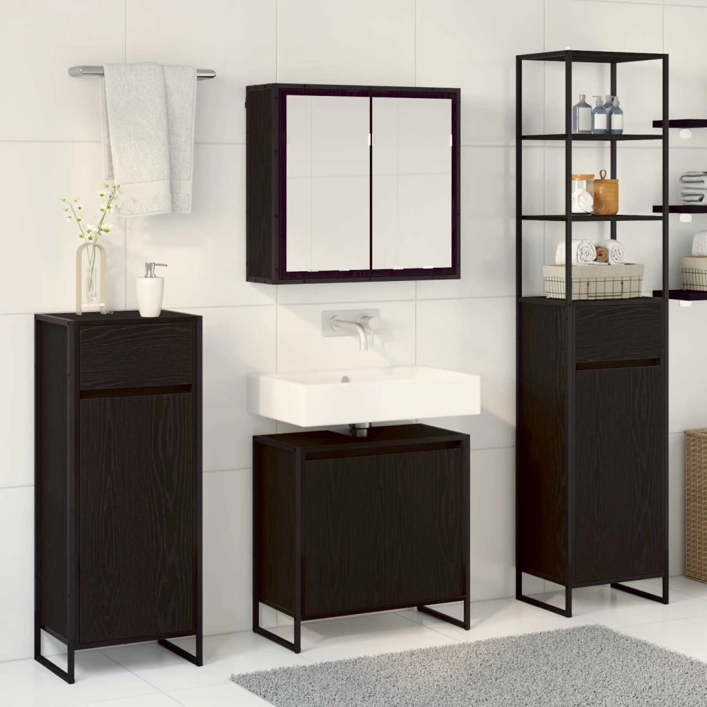 Set di mobili per il bagno Rovere Nero Legno multistrato