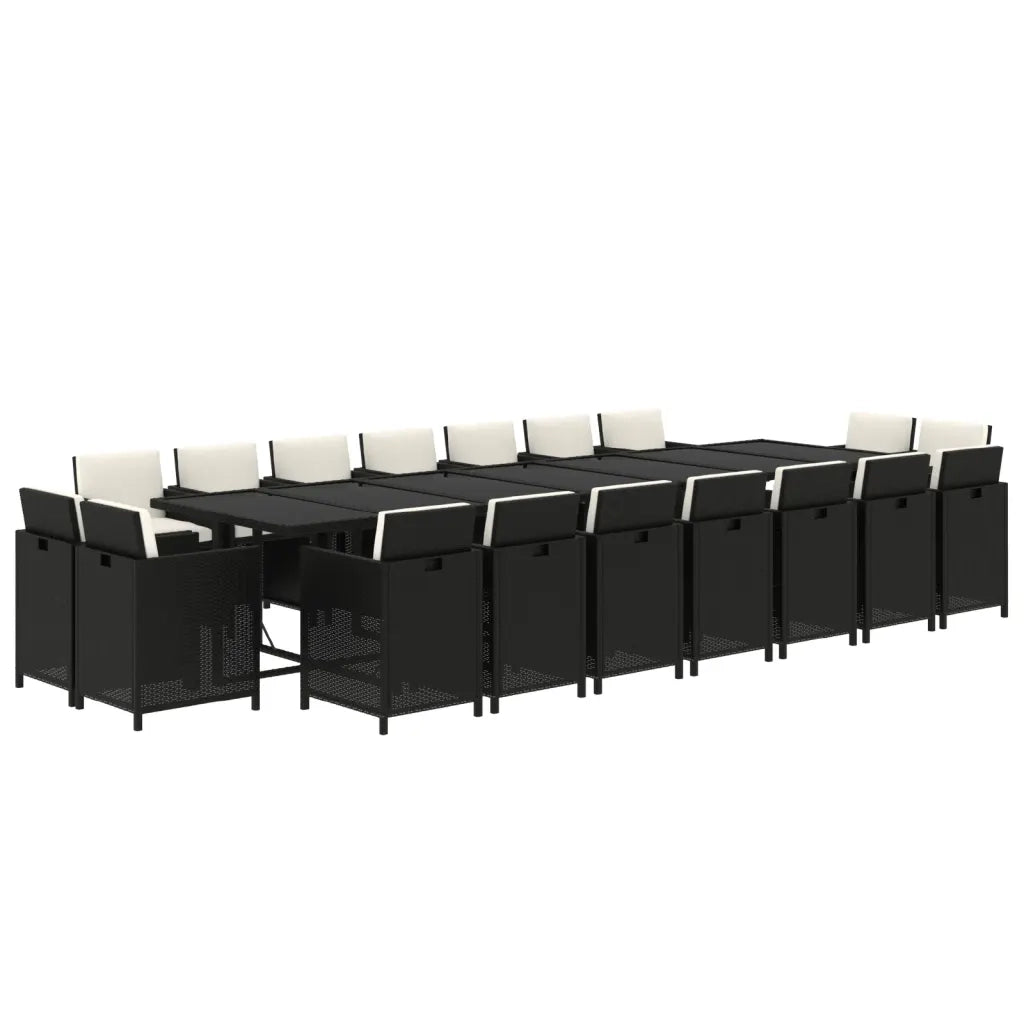 Set da Pranzo per Giardino 19 pz con Cuscini in Polyrattan Nero 3095640