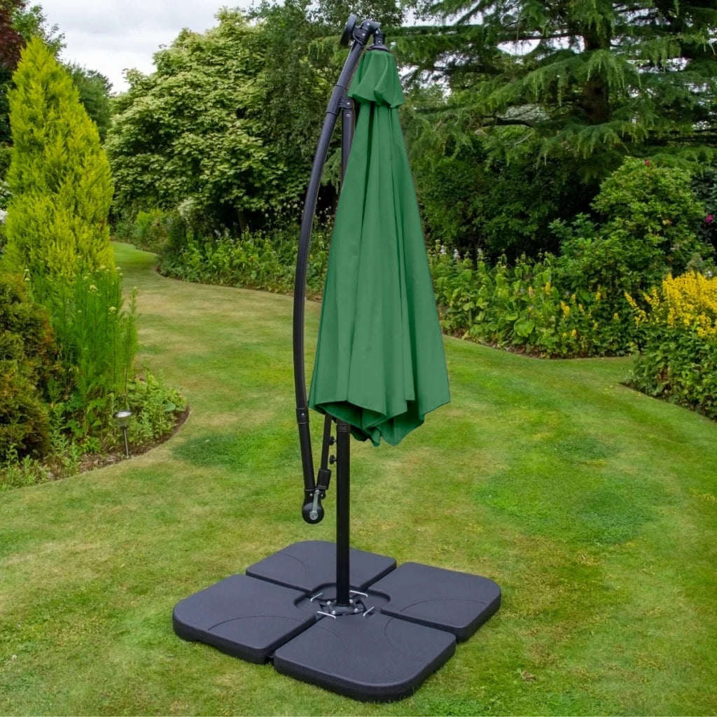 Ombrellone da Giardino Decentrato 3x3m 24 LED Solari & Base Quadrata - Verde