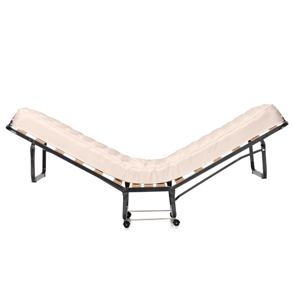 Letto brandina con materasso in memory foam 4 ruote girevoli struttura resistente-Lettino pieghevole per casa Beige