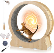 Ruota per Esercizi per Gatti 106 cm in Legno, Tapis Roulant per Gatti con Tappeto Staccabile e Bacchetta per Gatti，Ruota Corsa Allenamento Interno Silenziosa