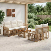 Set di divani da esterno 6 pz Naturale e Bianco Crema 3437642