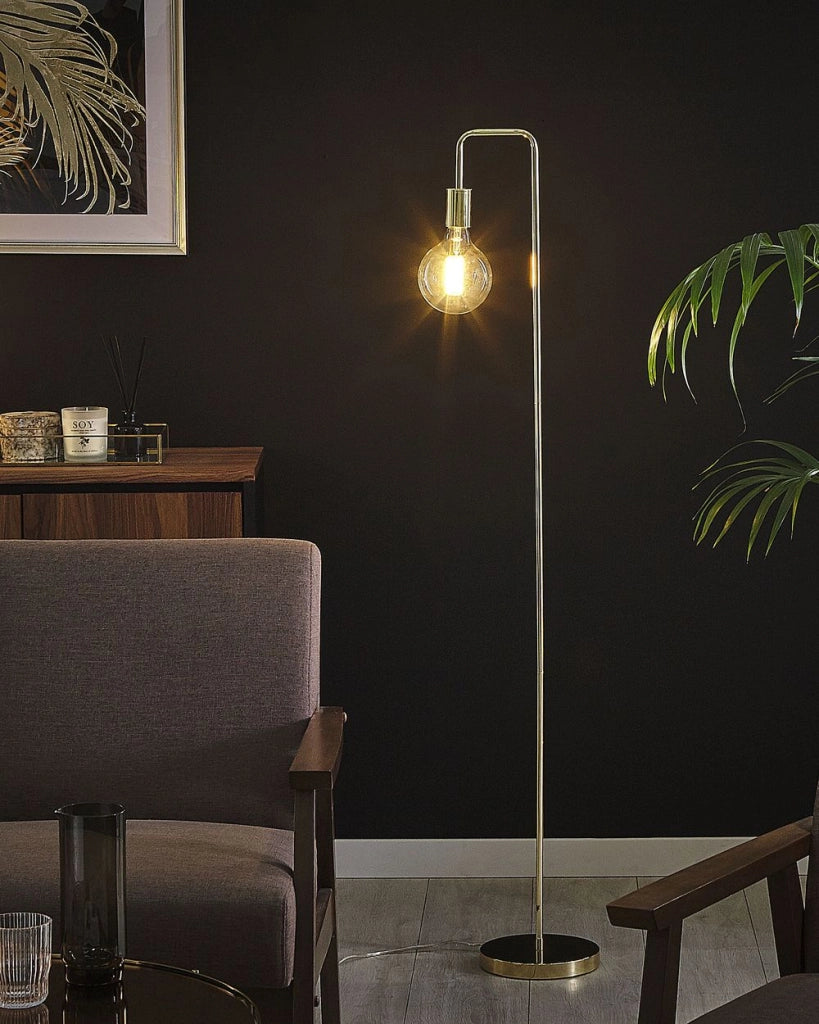 Lampada Da Terra In Metallo dorato Finitura Lucida Lampadina A Vista Glamour