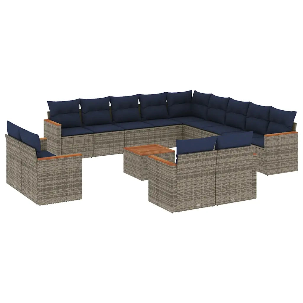 Set Divani da Giardino 14 pz con Cuscini Grigio in Polyrattan 3226537