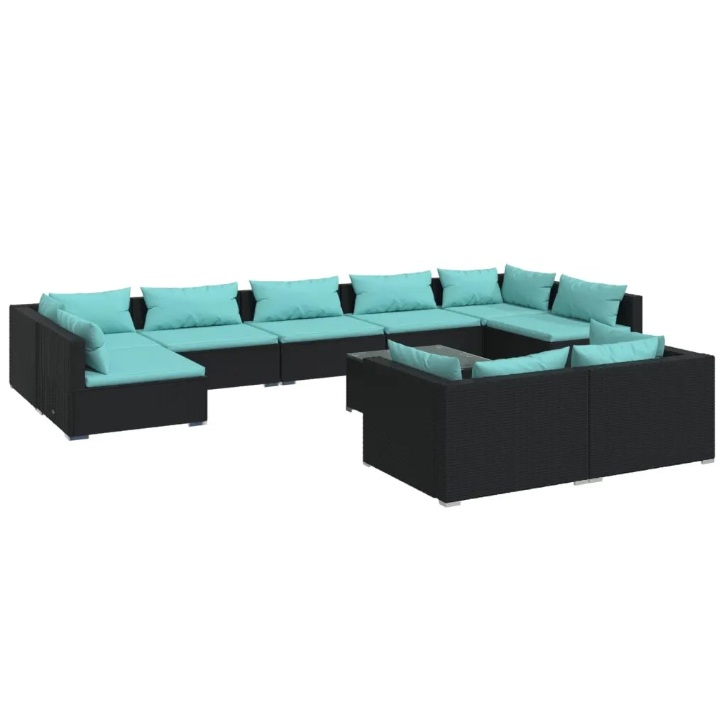 Set Divani da Giardino 10 pz con Cuscini in Polyrattan Nero cod mxl 34609