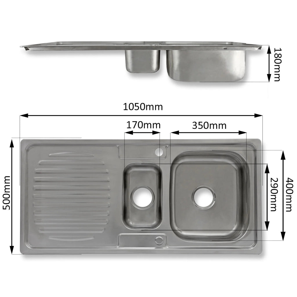 Lavandino da Cucina in Acciaio Inossidabile 105cm x 50cm con Rubinetto Rainbow