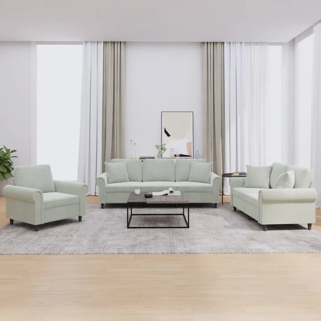 Set di Divani 3 pz con Cuscini Grigio Chiaro in Vellutocod mxl 106857