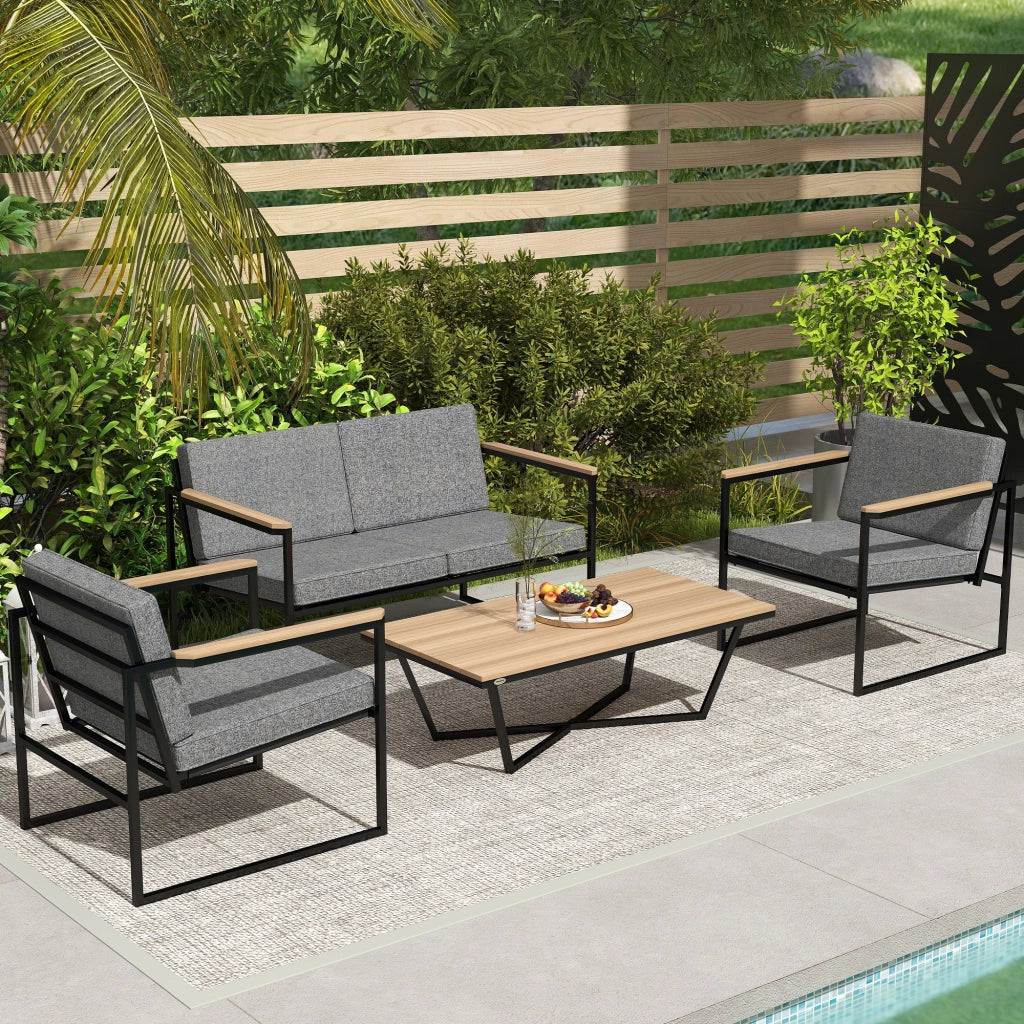 Set mobili da giardino 4 posti ¨C zephmum ¨C 2 divani, 2 sedie, cuscini, tavolino grigio