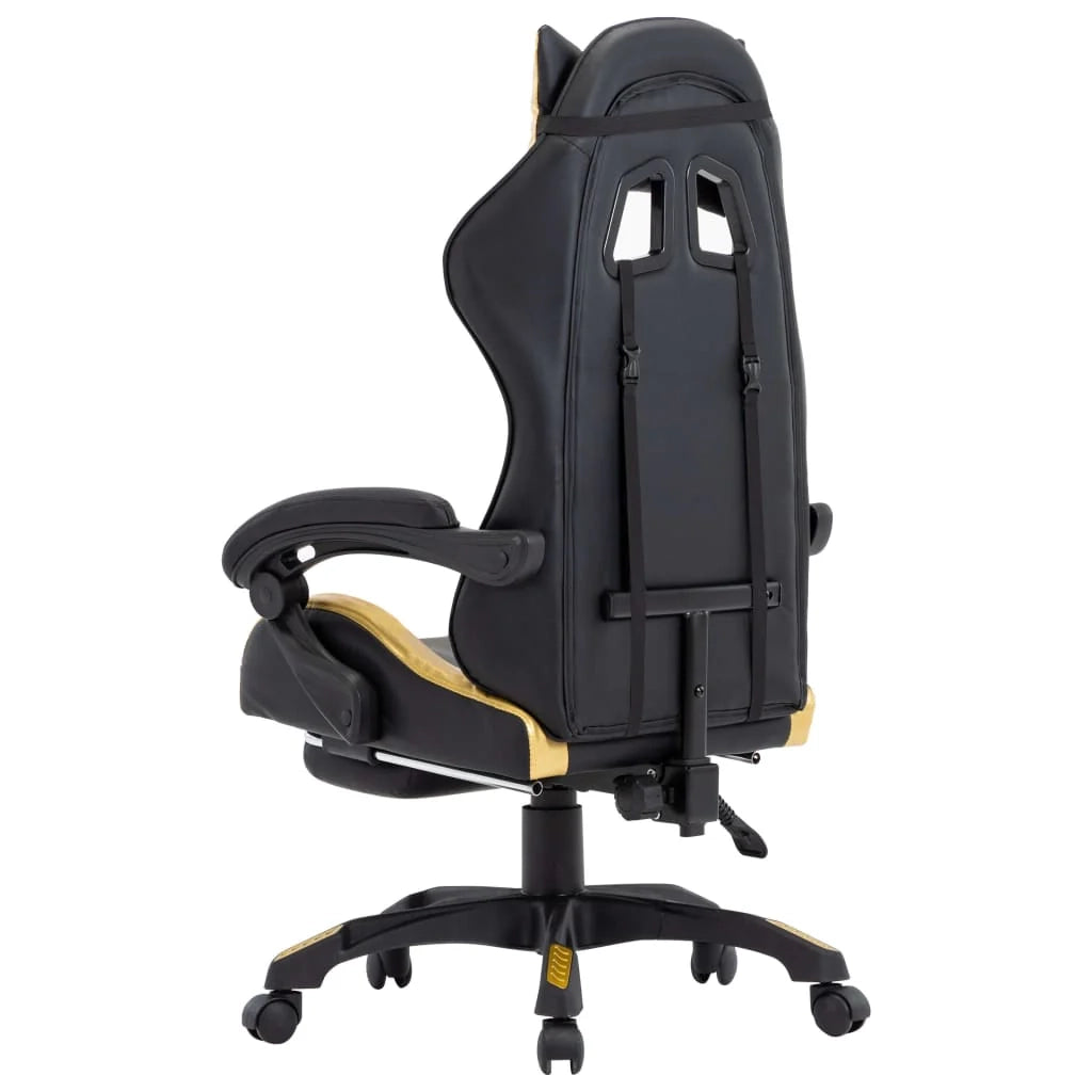 Sedia girevole da ufficio/studio per computer videogiochi con poggiapiedi. Oro e similpelle oro. 02_0024218