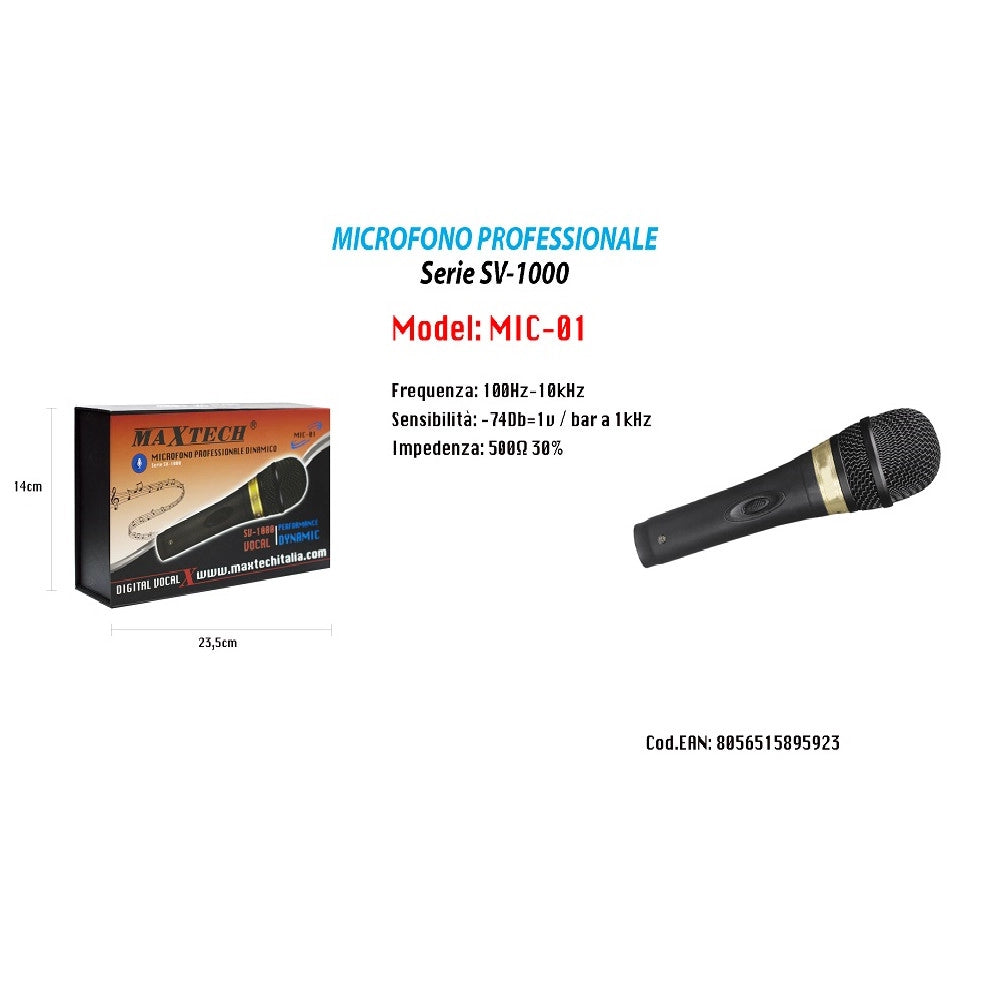 Trade Shop - Microfono Con Cavo Karaoke Feste Dinamico 3.2 Mt Xlr-jack On/off Mic-01 Fm-868 -