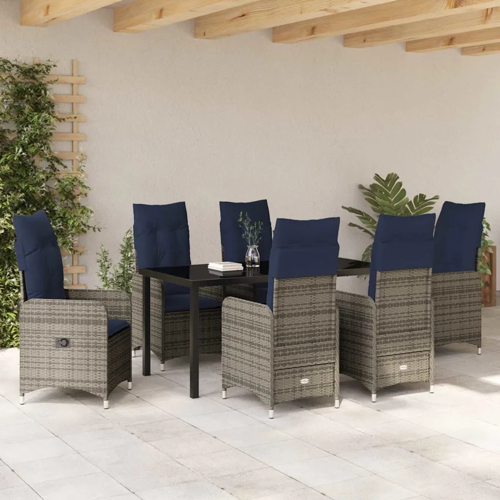 Set da Pranzo per Giardino con cuscino 7 pcs Nero polyrattan
