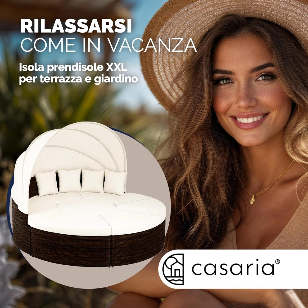 Isola Prendisole Polyrattan Ø230 Baldacchino Cuscini Lettino Set Lounge Componibile