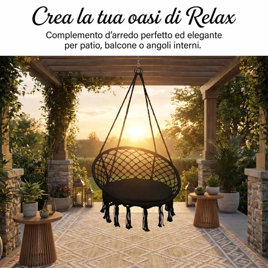 Marvin Poltrona sospesa da Giardino Polinesia Sedia a Dondolo Seduta Imbottita con Cuscino Amaca da Appendere 60x80 Nero
