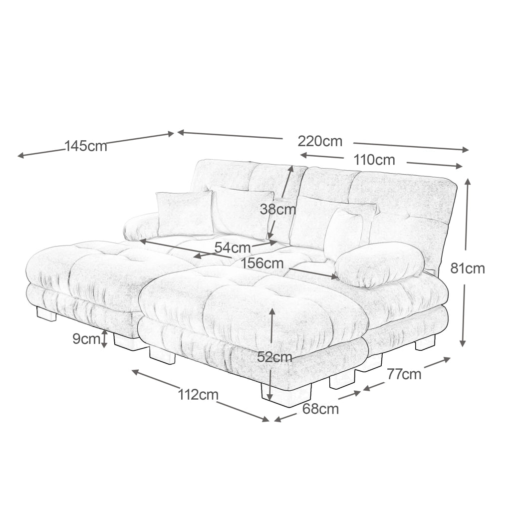 Divano modulare cloud con seduta profonda e 2 pouf mobili cuscini lombari e decorativi in chenille caffè chiaro