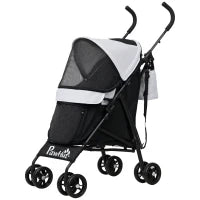 Passeggino per Cani con 2 Finestre a Rete, in Acciaio e Tessuto Oxford, 76x44x103 cm, Nero e Grigio Chiaro
