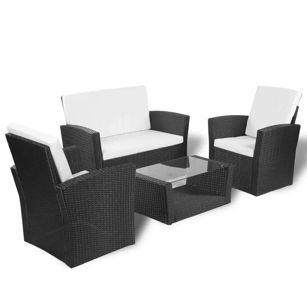 Set Divani da Giardino 4 pz con Cuscini in Polyrattan Nero 42642