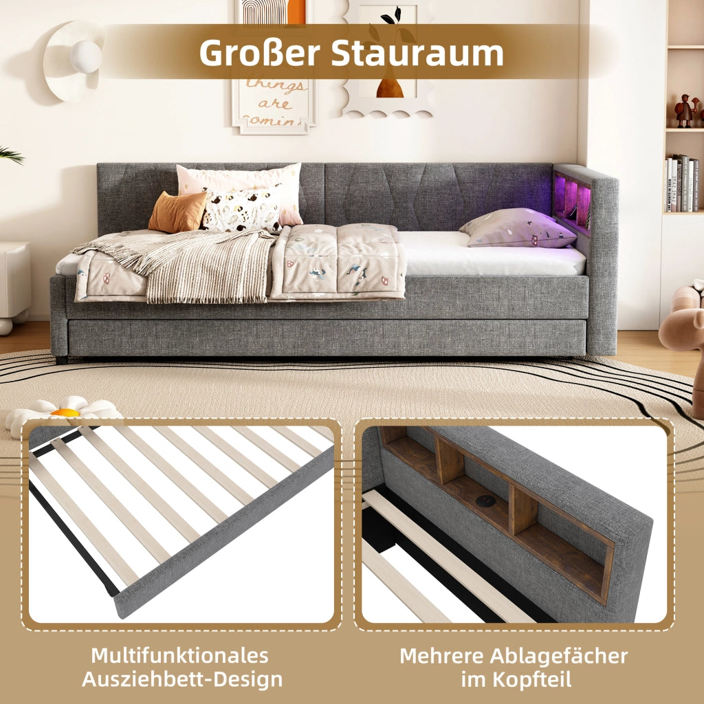 Letto giorno funzione estrazione lino grigio 90x200 cm