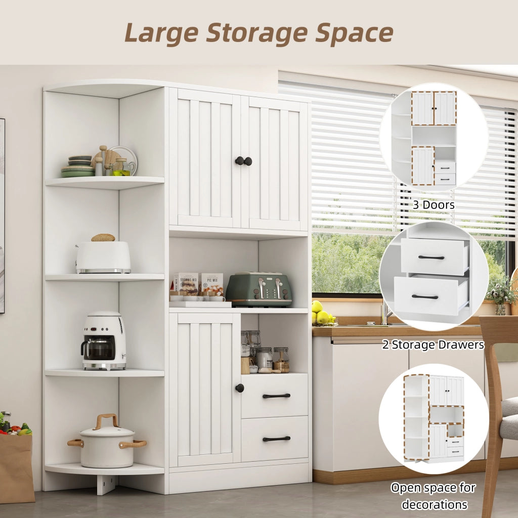 Libreria ad angolo con 3 ante 2 cassetti 6 vani aperti e ripiani regolabili per soggiorno in pannello truciolare 104 × 35 × 155 cm bianco