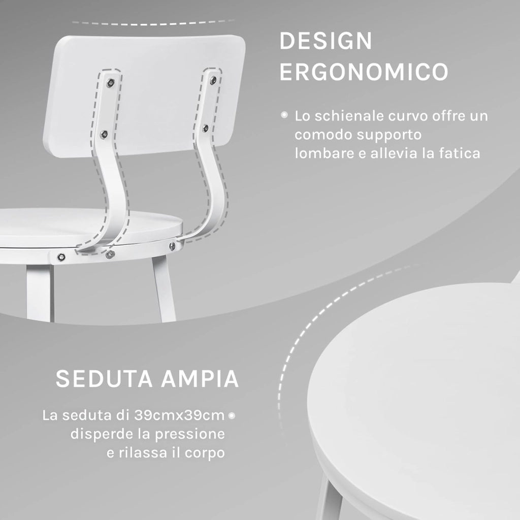 Sgabelli Cucina Set di 2, Sgabelli da Bar per Colazione, con Poggiapiedi e Schienale, Struttura in Metallo, Bianco