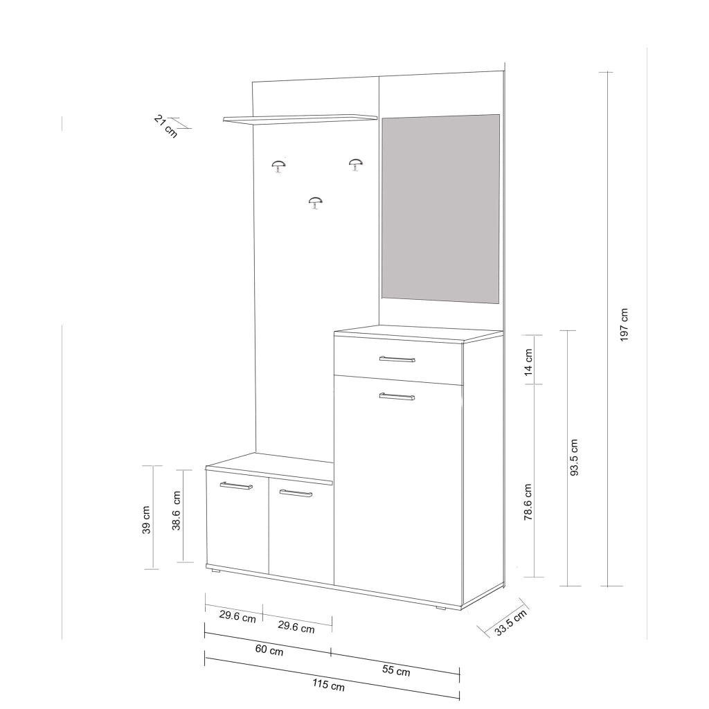Mobile Ingresso con attaccapanni in Legno Composito cm 115x35x197 - NATHANIEL