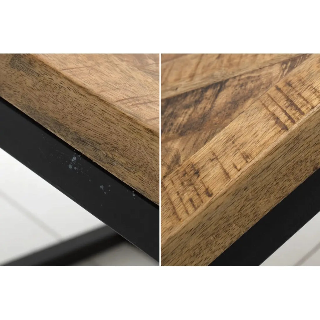 Tavolino basso ZAREL 100 cm in legno di mango massiccio e metallo nero stile industriale