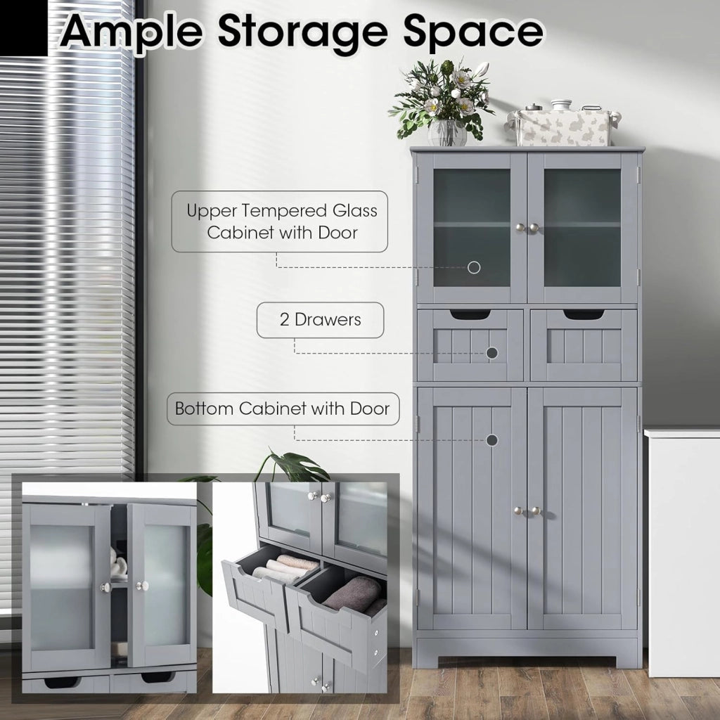 Mobile Bagno con 4 Ante + 2 Cassetti, Armadietto Multifunzione Salvaspazio 60x30x128cm, Design Modulare per Casa, Toilette e Cucina, 2 Colori Scelta & Facile Pulizia