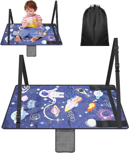 Estensione del Sedile per Bambini Leggera Ripiegabile Pedana di Sostegno - Sedile per Bambini con Disegno di Aereo Spaziale - Lettino Portatile per Viaggi (Azzurro)