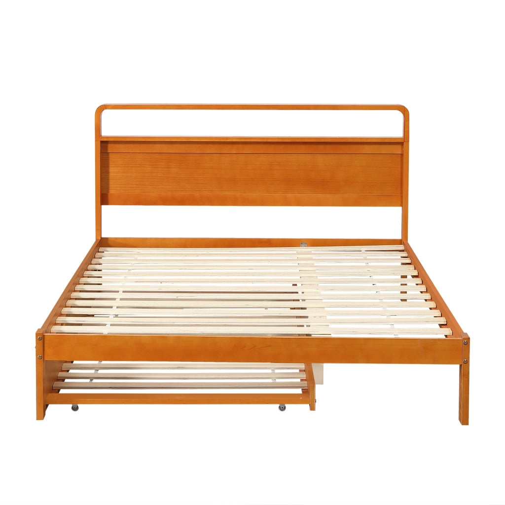 Letto Estraibile 140x200 cm e 90x190 cm; Letto Matrimoniale - 2-in-1 - Legno Naturale