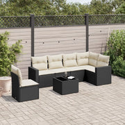 Set Divani da Giardino con Cuscini 7pz Nero Polyrattan