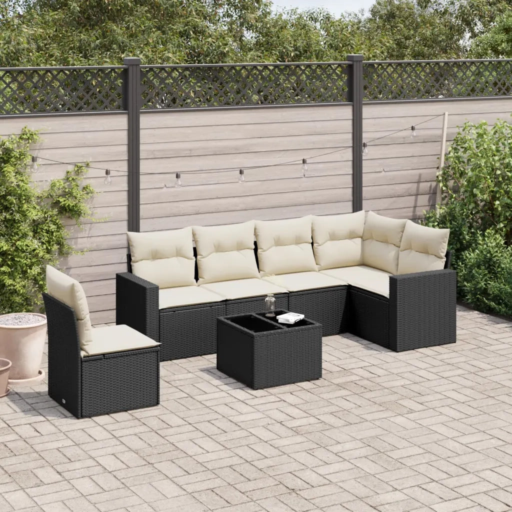 Set Divani da Giardino con Cuscini 7pz Nero Polyrattan