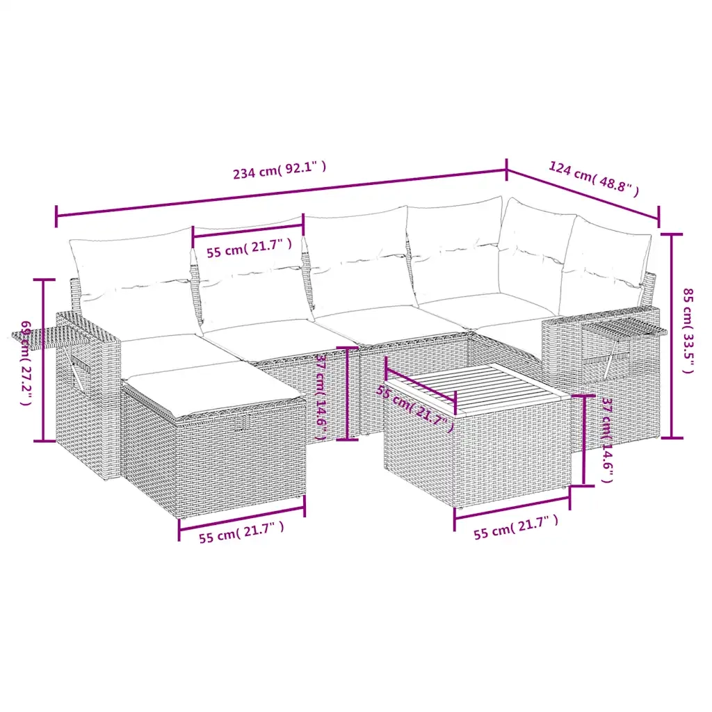 Set Divano da Giardino 7 pz con Cuscini Beige Misto Polyrattan 3264951
