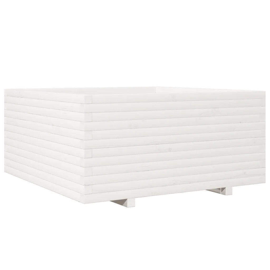 Fioriera da Giardino-Vaso da Esterno Bianca 100x100x49,5 Legno Massello di Pino