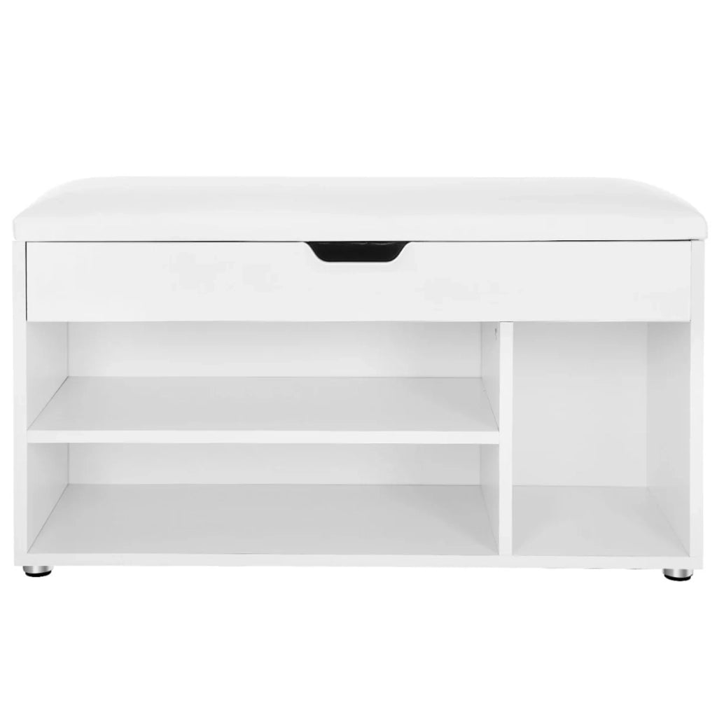 Panca portascarpe con comodo cuscino 3 scomparti panca portaoggetti con seduta a 2 livelli 80 x 30 x 44 cm mobile da ingresso portata massima 150 kg bianco 12_0004132